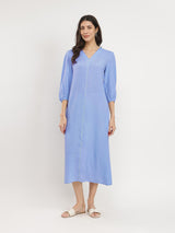 Rayon Solid Buttoned Maxi Dress - Blue