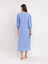 Rayon Solid Buttoned Maxi Dress - Blue