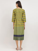 Cotton Striped A-Line Dress - Green