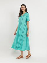 Cotton Placement Stripe Dress - Green