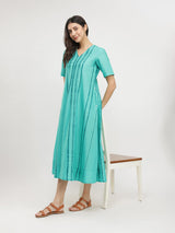 Cotton Placement Stripe Dress - Green