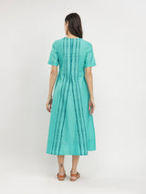 Cotton Placement Stripe Dress - Green