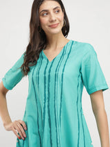 Cotton Placement Stripe Dress - Green