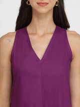 Cotton Colourblock A-Line Dress - Purple & Navy Blue