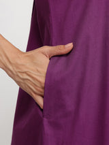 Cotton Colourblock A-Line Dress - Purple & Navy Blue