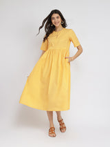 Air Loom Cotton Poplin Solid Dress - Yellow