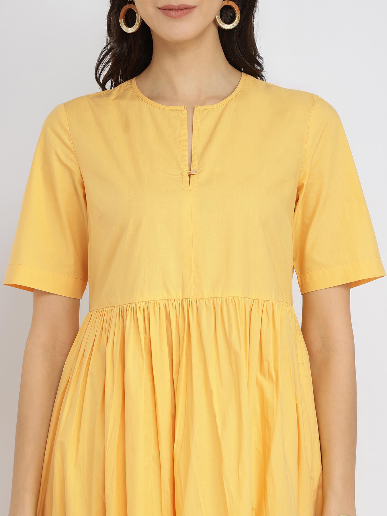 Air Loom Cotton Poplin Solid Dress - Yellow