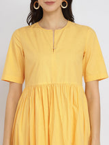 Air Loom Cotton Poplin Solid Dress - Yellow