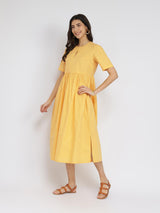 Air Loom Cotton Poplin Solid Dress - Yellow
