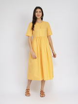 Air Loom Cotton Poplin Solid Dress - Yellow