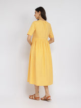 Air Loom Cotton Poplin Solid Dress - Yellow