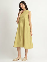 Air Loom Cotton Poplin Solid Midi Dress - Green