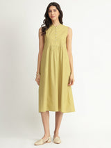 Air Loom Cotton Poplin Solid Midi Dress - Green