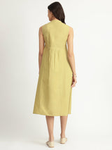Air Loom Cotton Poplin Solid Midi Dress - Green
