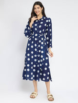 Cotton Dabu Polka Shirt Dress - Indigo
