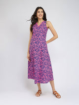 Cotton Floral A-Line Dress - Pink & Blue