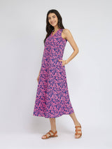 Cotton Floral A-Line Dress - Pink & Blue