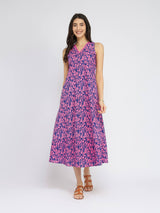 Cotton Floral A-Line Dress - Pink & Blue