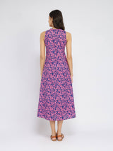 Cotton Floral A-Line Dress - Pink & Blue