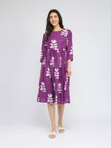Cotton Floral Fit & Flare Dress - Purple