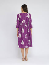 Cotton Floral Fit & Flare Dress - Purple