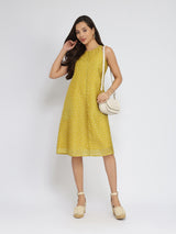 Polka Play Sleeveless A-Line Dress - Green