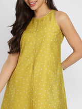 Polka Play Sleeveless A-Line Dress - Green