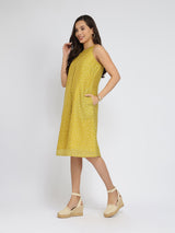 Polka Play Sleeveless A-Line Dress - Green