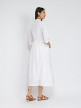 Self-Textured Cotton Solid Dress - White