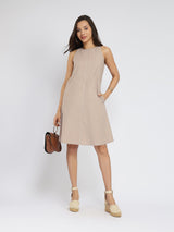 Air Loom Cotton Poplin Solid Dress - Beige