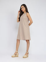 Air Loom Cotton Poplin Solid Dress - Beige