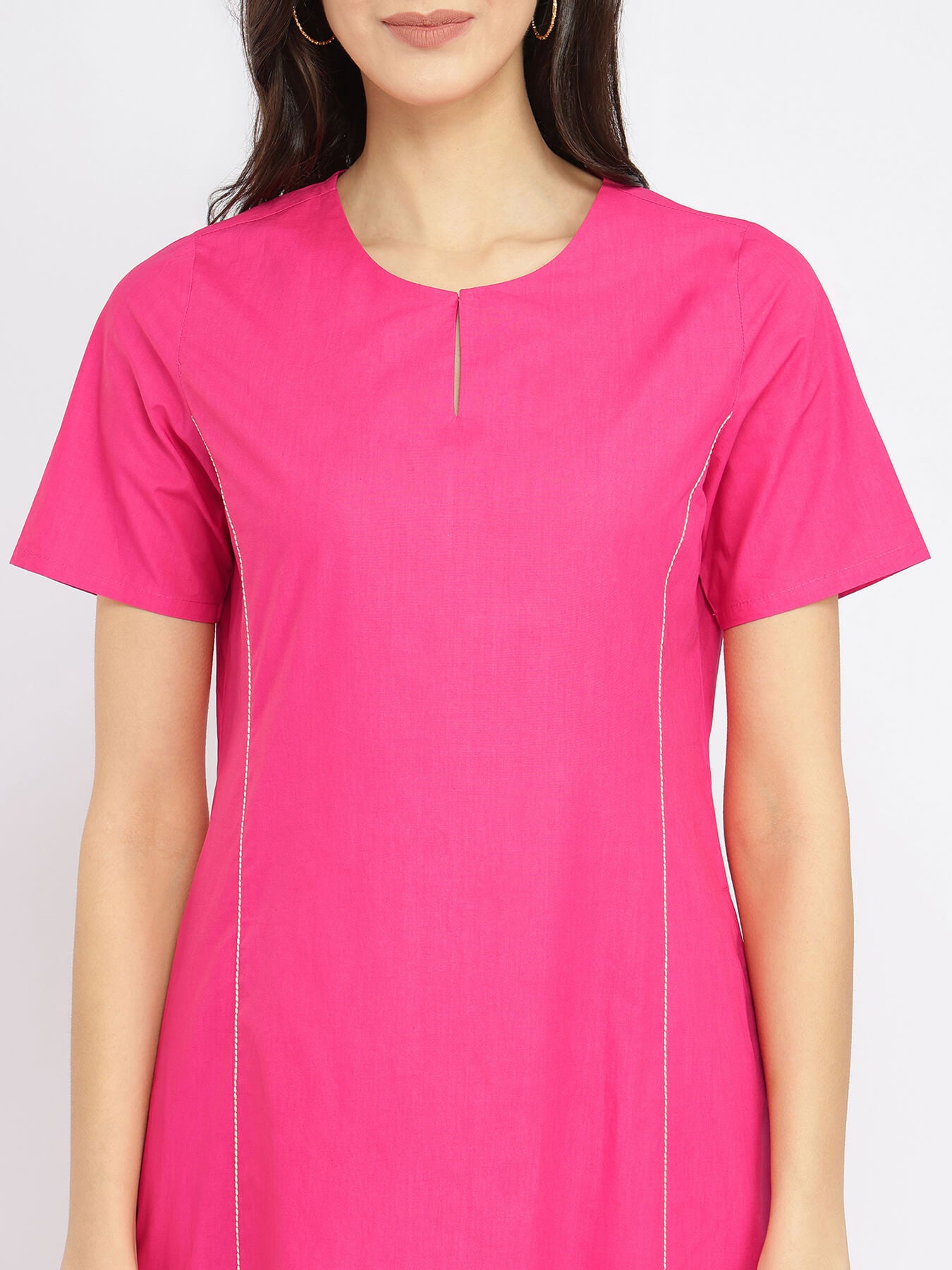 Air Loom Cotton Poplin Solid Midi Dress - Pink