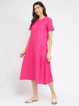 Air Loom Cotton Poplin Solid Midi Dress - Pink
