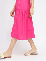 Air Loom Cotton Poplin Solid Midi Dress - Pink