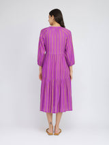 Rayon Striped Buttoned Dress - Purple