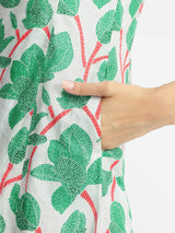 Cotton Floral A-Line Dress - Green & Red