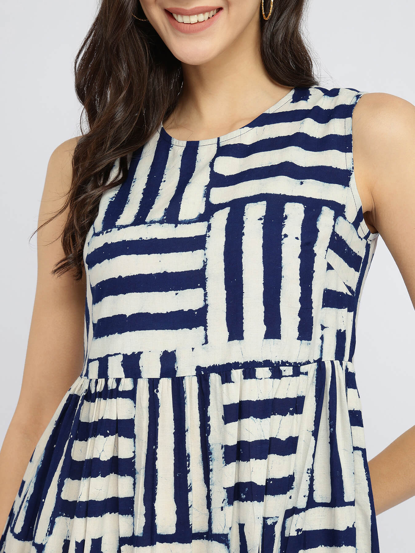 Cotton Dabu Stripe Play Dress - Indigo