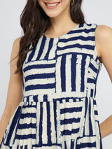 Cotton Dabu Stripe Play Dress - Indigo