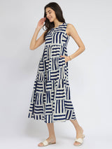 Cotton Dabu Stripe Play Dress - Indigo