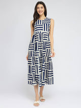 Cotton Dabu Stripe Play Dress - Indigo