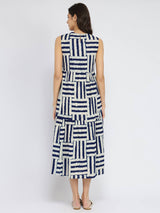 Cotton Dabu Stripe Play Dress - Indigo