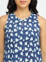 Cotton Dabu Floral Fit & Flare Dress - Indigo