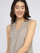 Rayon Striped Sleeveless Dress - Grey