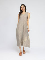 Rayon Striped Sleeveless Dress - Grey