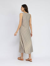 Rayon Striped Sleeveless Dress - Grey