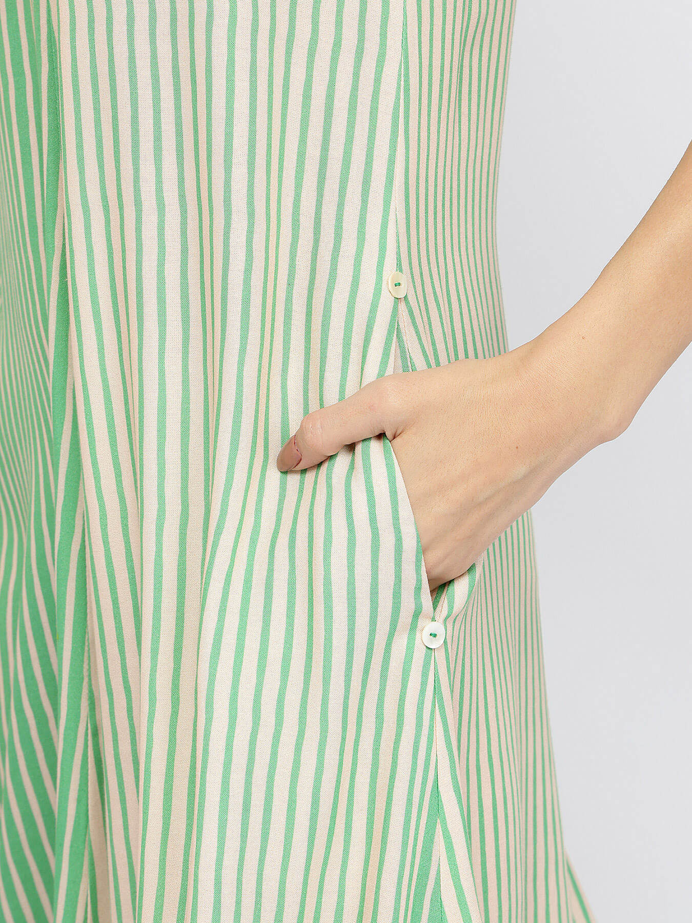 Rayon Colourblock & Striped Dress - Green