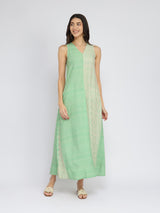 Rayon Colourblock & Striped Dress - Green