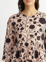 Cotton Floral Tiered Dress - White & Black