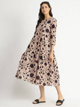 Cotton Floral Tiered Dress - White & Black