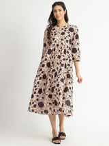 Cotton Floral Tiered Dress - White & Black